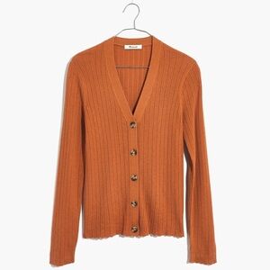 Madewell Pointelle Ribbed Cardigan Sweater slim fit wool in orange size small